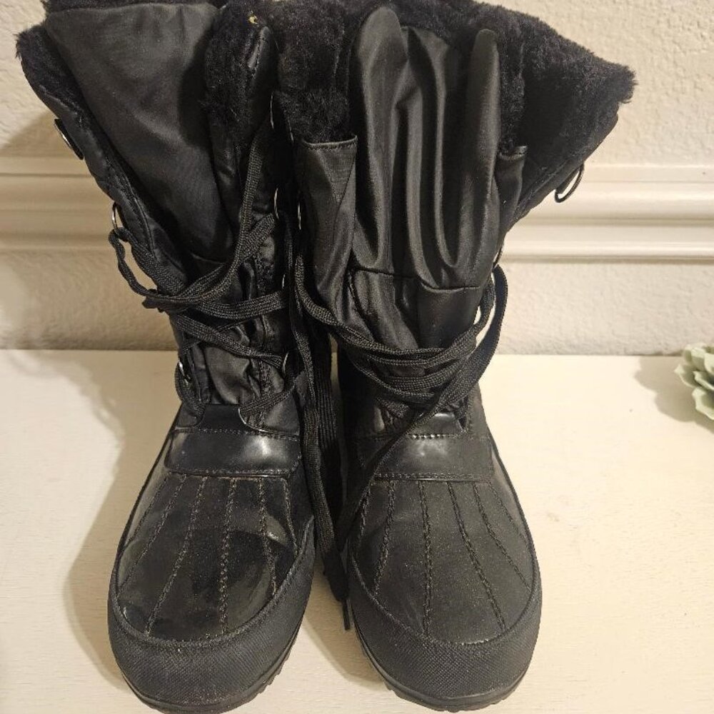 EUC Women's Totes Winter Fur Lace Up Boot, Black, Size 10M